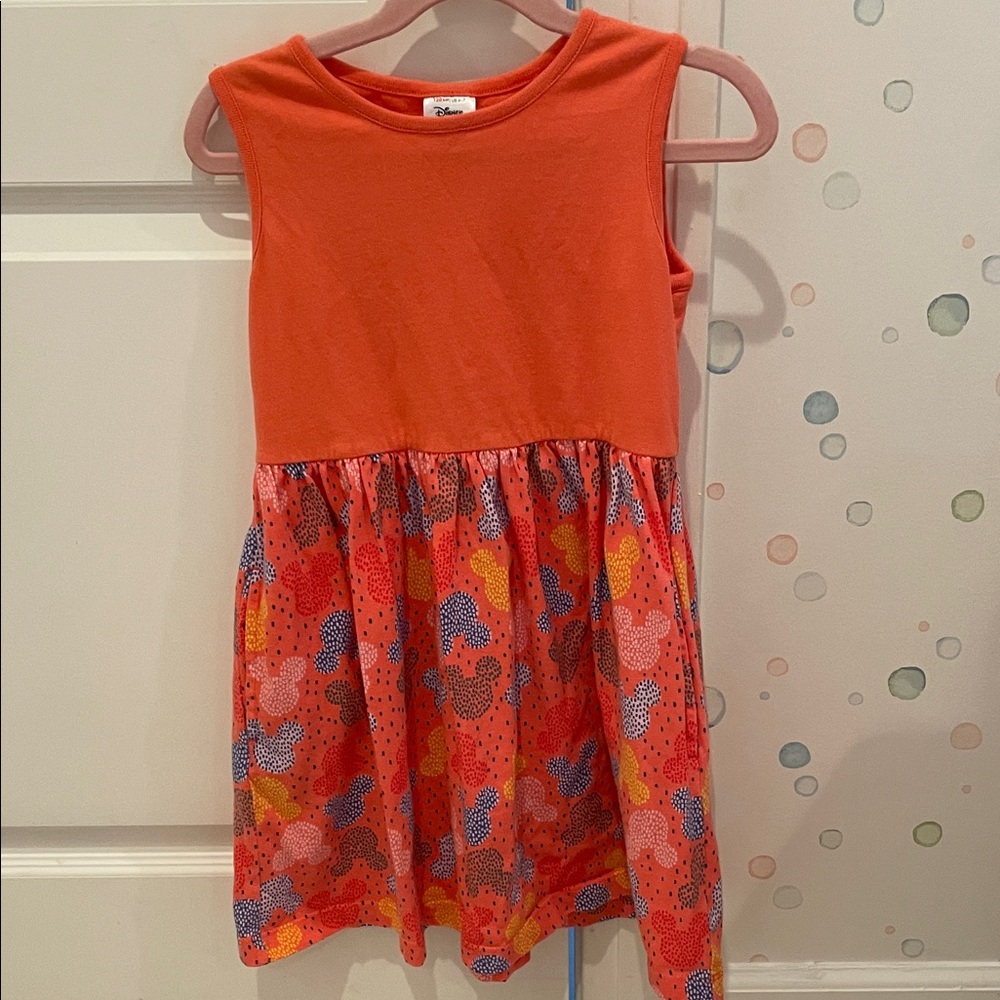 Hanna Anderson Disney Girls Coral Sleeveless Print Dress, Size 6-7